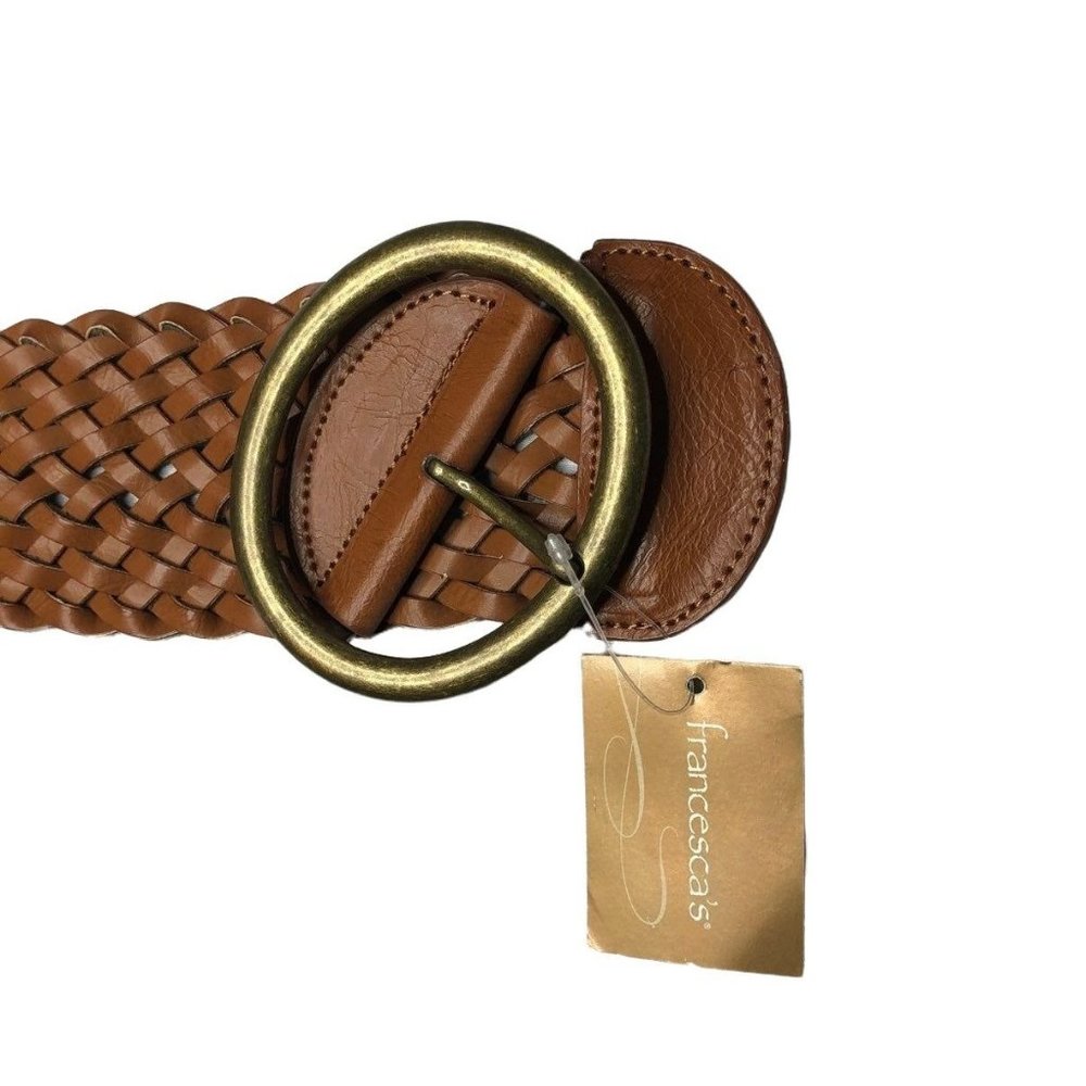 Francescas Womens Brown Belt LOT 2: Woven Oval Buckle, Skinny Flower Front S/M - Picture 4 of 8